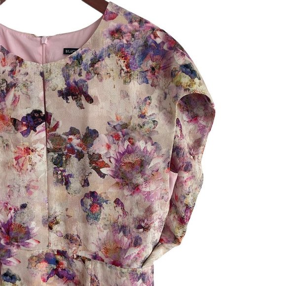 Black Halo Yoomi Floral Cap Sleeve Sheath Dress Watercolor Floral Blush Size 12 - Picture 4 of 16